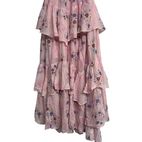 New Free People Stop Time Floral Pink Maxi Tiered Fairy Boho Halter Dress XL - Picture 5 of 14